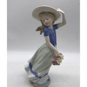 MTME Little Girl With Flowers Statue Porcelain Figurine